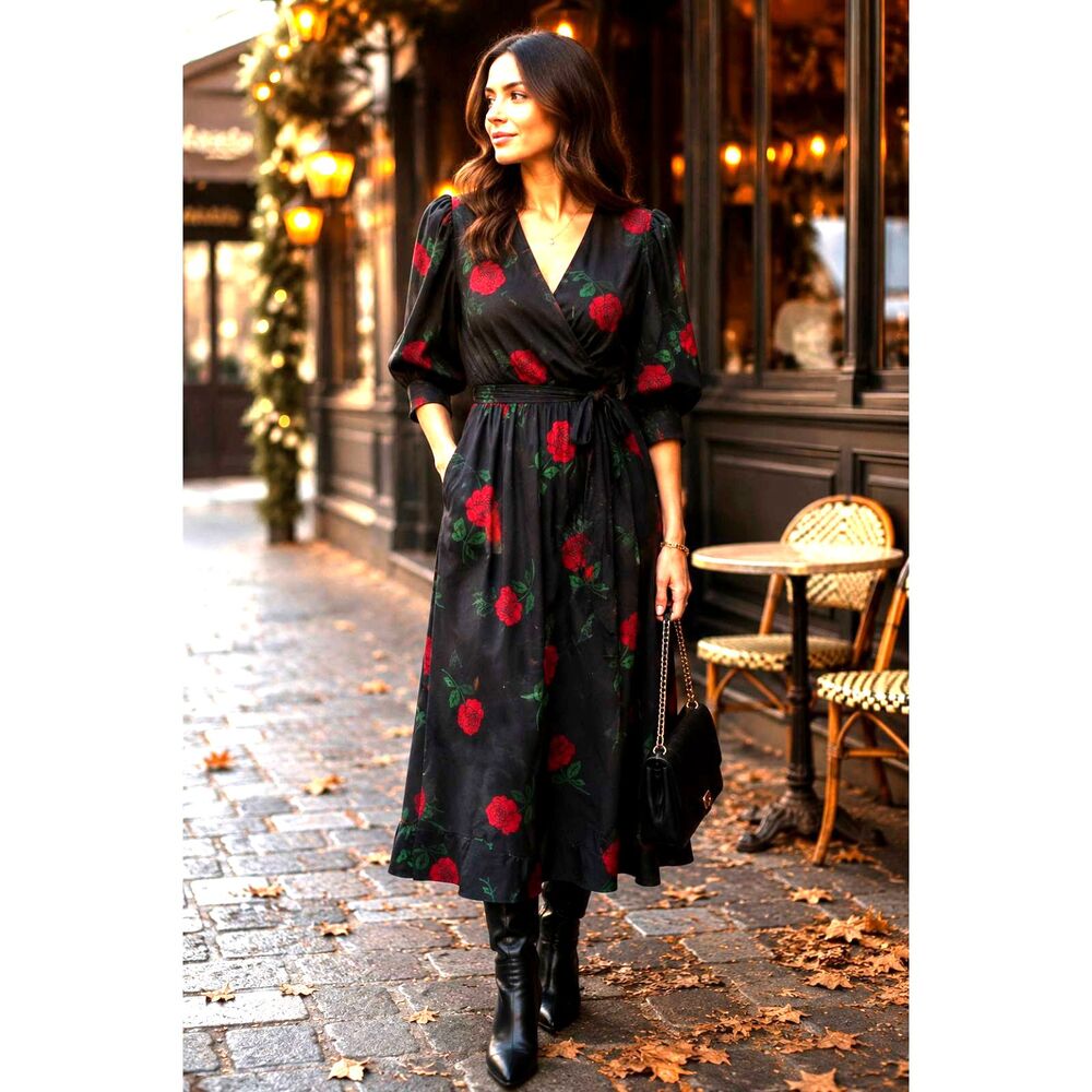 Torrid midi wrap dress dark floral romantic muddi whimsy goth fall winter womenM